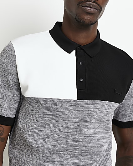 Black Slim fit colour block Knit polo shirt