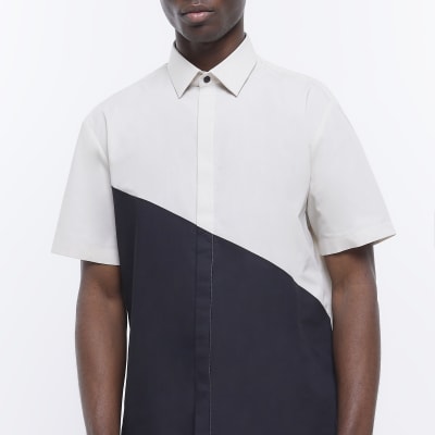 Black slim fit colour block shirt