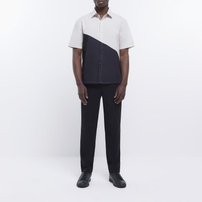 Black slim fit colour block shirt