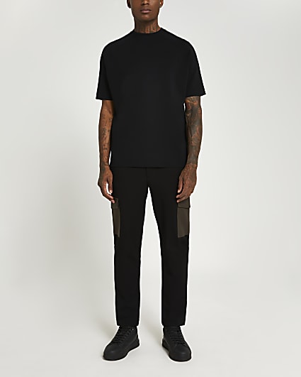 Black slim fit contrast pocket cargo trousers