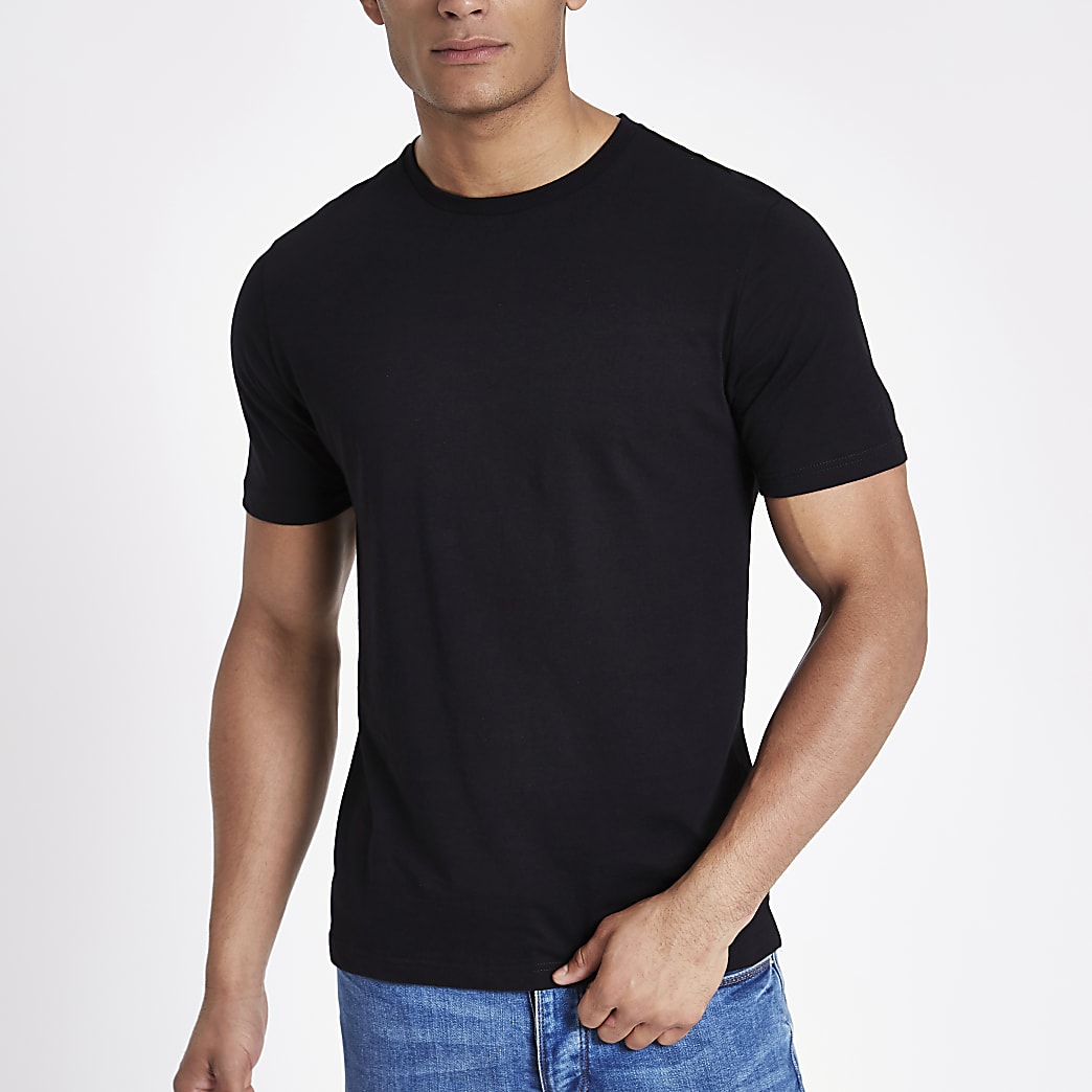 Black slim fit crew neck T-shirt | River Island