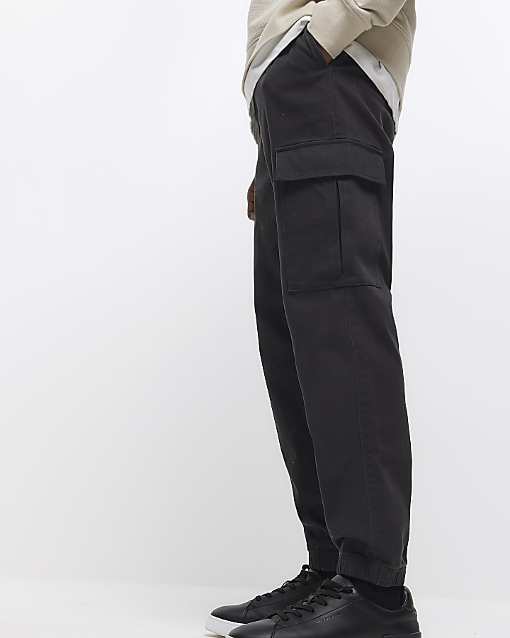 Black slim fit cuffed cargo trousers
