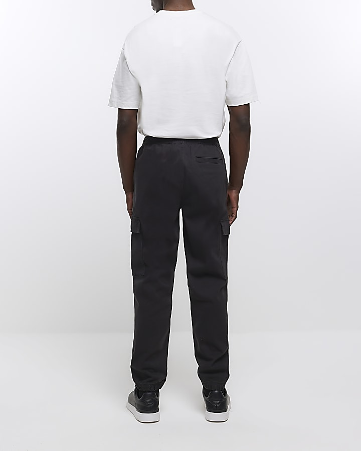Black slim fit cuffed cargo trousers