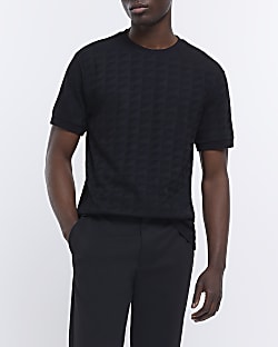 Black slim fit diamond stitch t-shirt