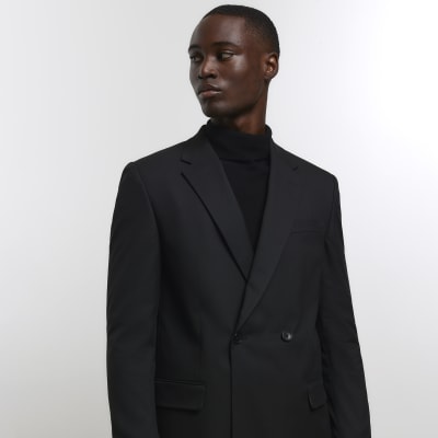 Black Slim fit double breasted suit jacket | River Island