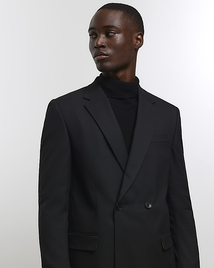 Black Slim fit double breasted suit jacket
