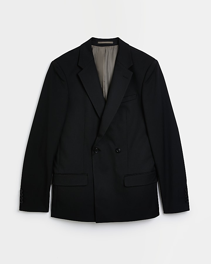 Black Slim fit double breasted suit jacket