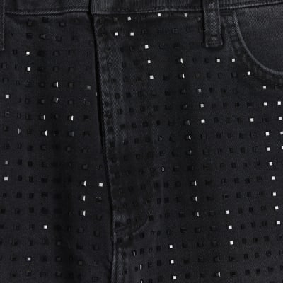 Black slim fit embellished jeans River Island