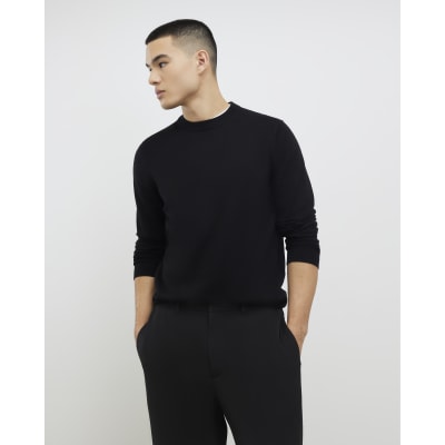 Black Slim Fit Essential Crew Neck Jumper