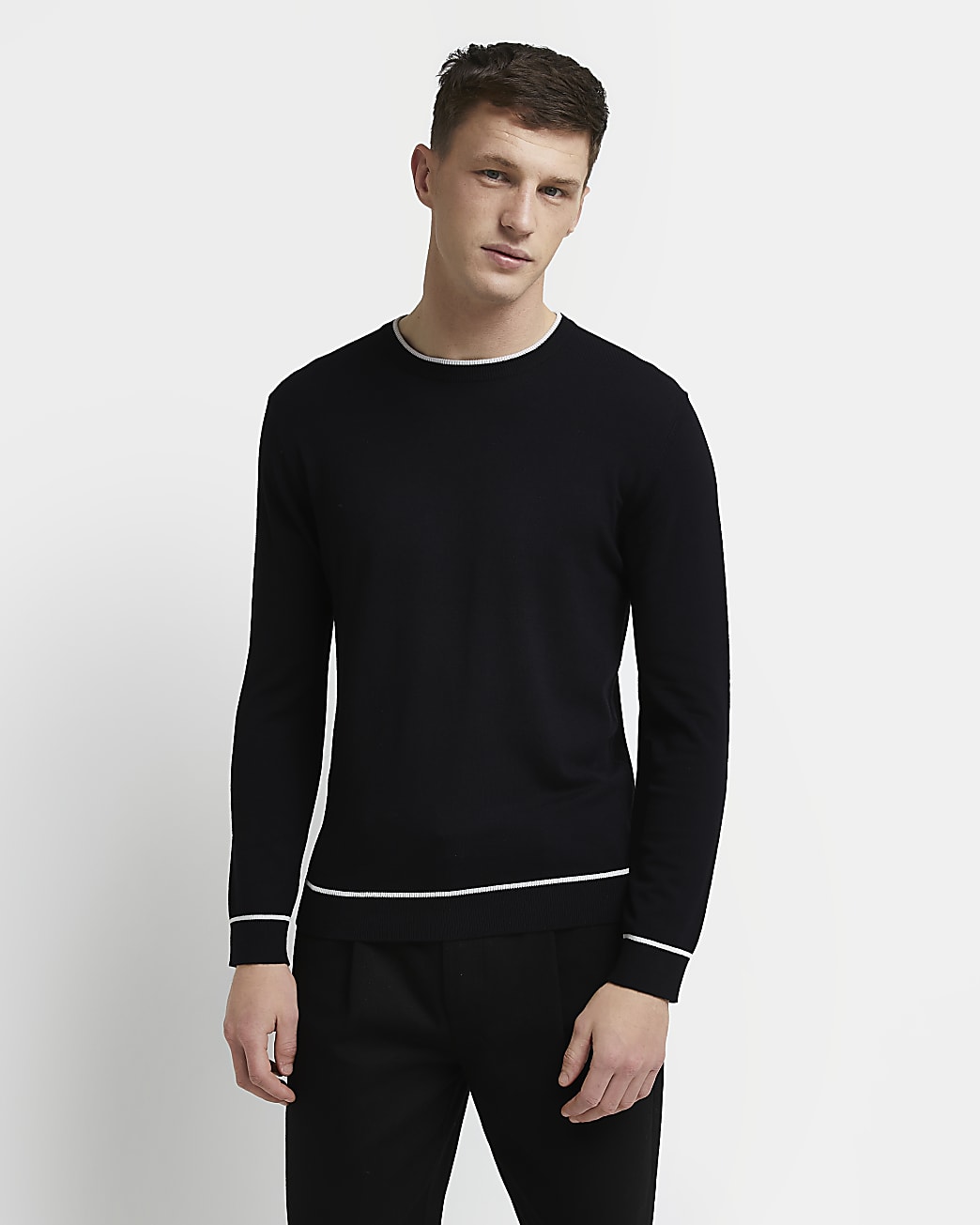 Black slim fit essential tipped jumper