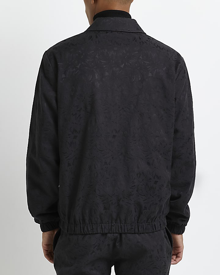 Black slim fit floral harrington jacket