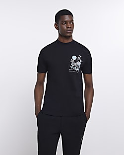 Black Slim fit graphic Japanese T-shirt