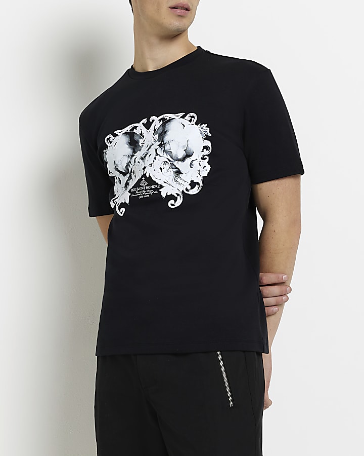 Black Slim fit graphic skull t-shirt