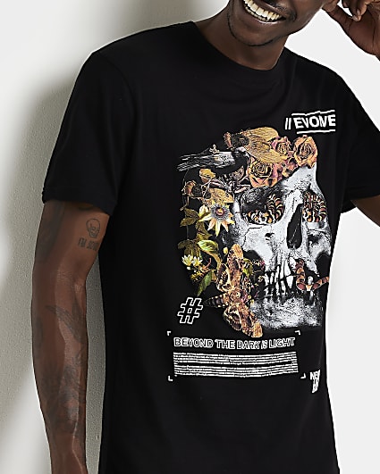 Black Slim fit graphic Skull t-shirt