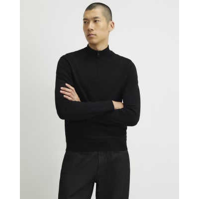 Black Slim Fit Half Zip Jumper