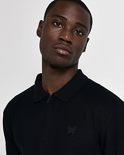 Black Slim fit Honeycomb Polo shirt