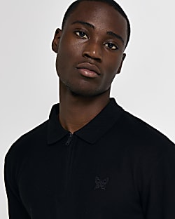 Black Slim fit Honeycomb Polo shirt