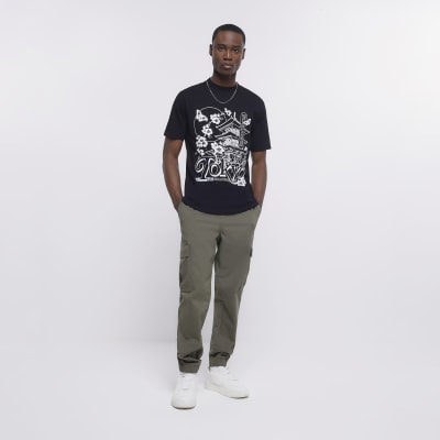 Black slim fit Japanese graphic t-shirt