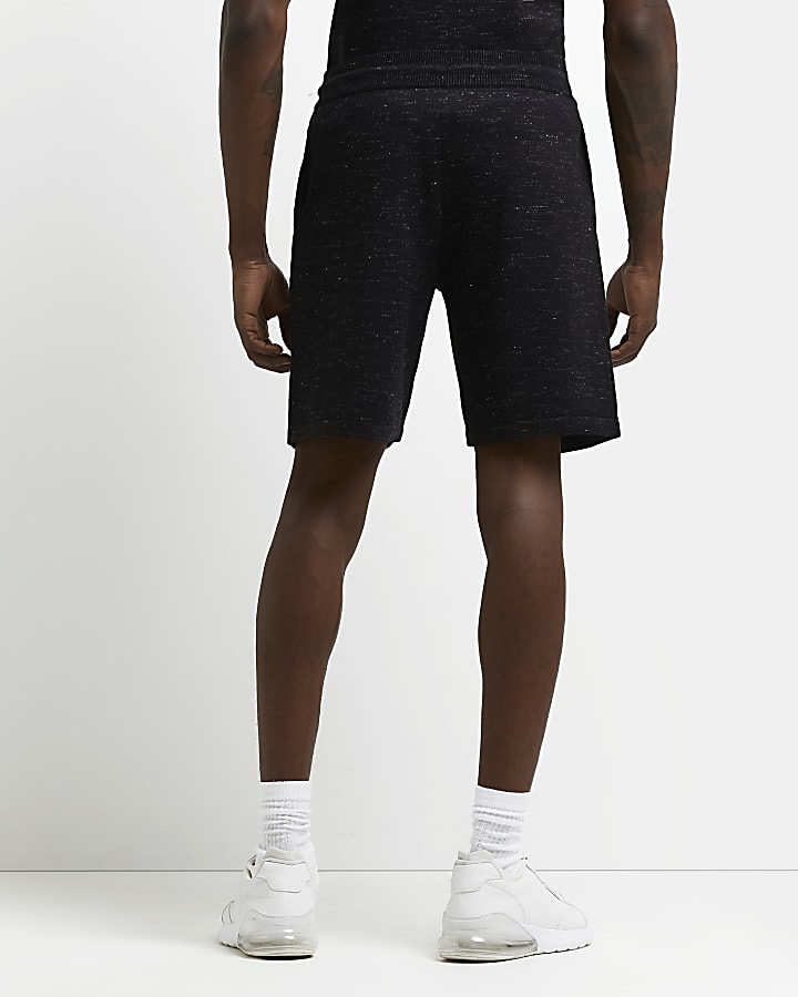 Black slim fit knitted shorts