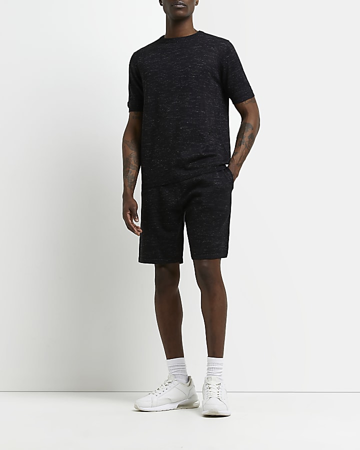 Black slim fit knitted shorts