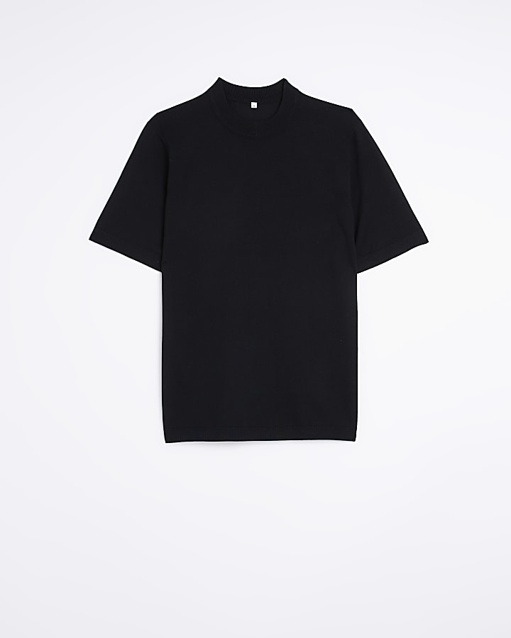 Black slim fit knitted t-shirt