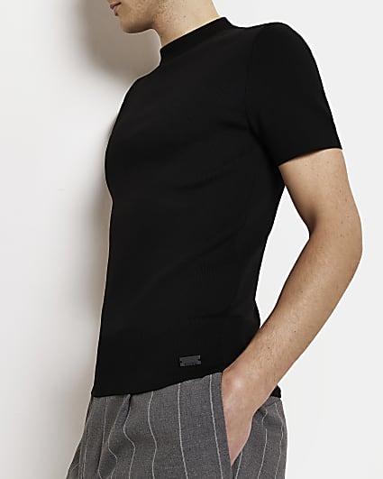 Black Slim fit Knitted T-shirt
