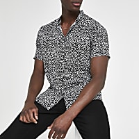 Black slim fit leopard print shirt
