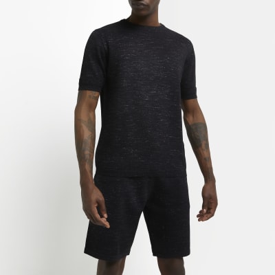 Black slim fit linen tshirt River Island