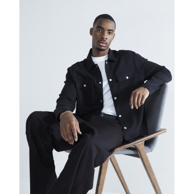 Black Slim Fit Long Sleeve Overshirt River Island