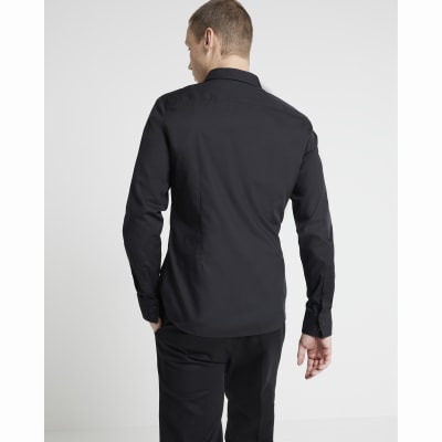 Black slim fit long sleeve shirt River Island
