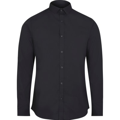 Black slim fit long sleeve shirt River Island
