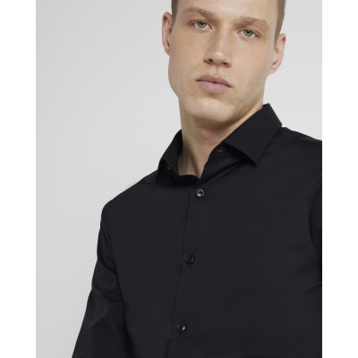 Black slim fit long sleeve shirt River Island