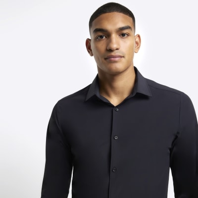 Black Slim Fit Long Sleeve Smart Shirt River Island
