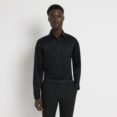 Black slim fit long sleeve smart shirt | River Island