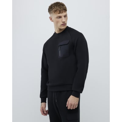 Black Slim Fit Nylon Pocket Sweatshirt