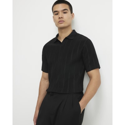 Black Slim Fit Open Neck Polo Shirt