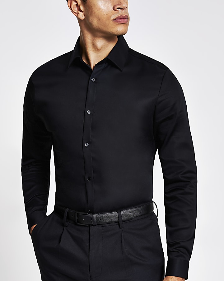 Black slim fit premium long sleeve shirt