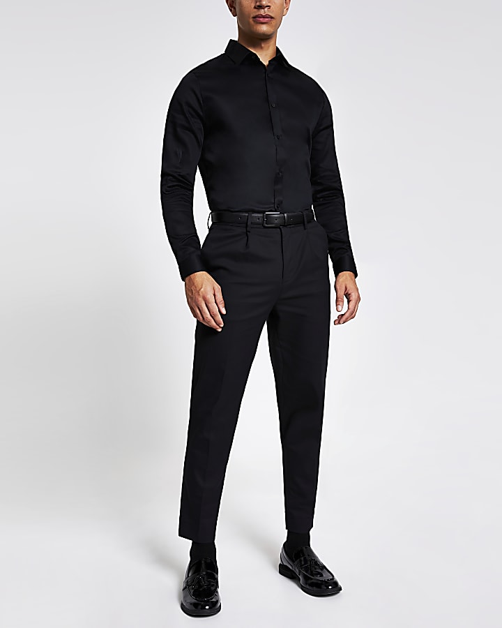 Black slim fit premium long sleeve shirt