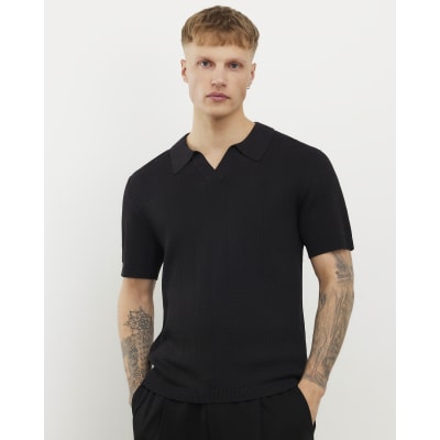 Black Slim Fit Premium Textured Knit Polo