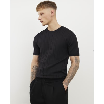 Black Slim Fit Premium Textured Knit T-shirt