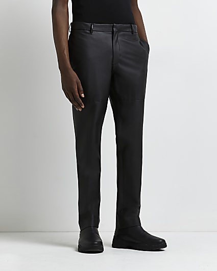 Black slim fit PU suit trousers
