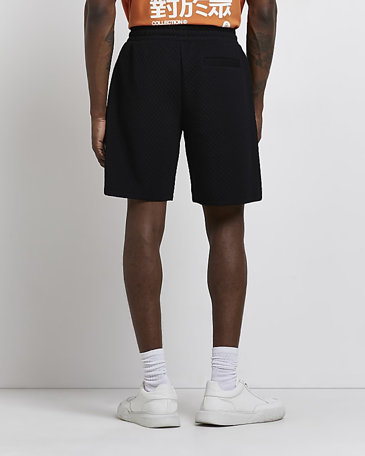 Black Slim fit quilted Shorts