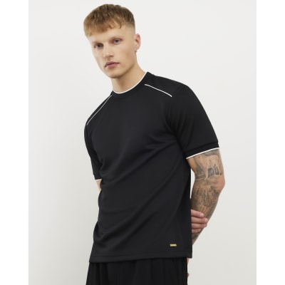 Black Slim Fit Raglan Sleeve Piped T-Shirt