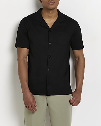 Black slim fit revere polo shirt