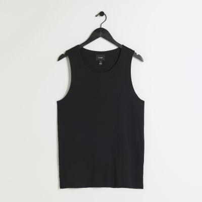 Black slim fit rib vest River Island