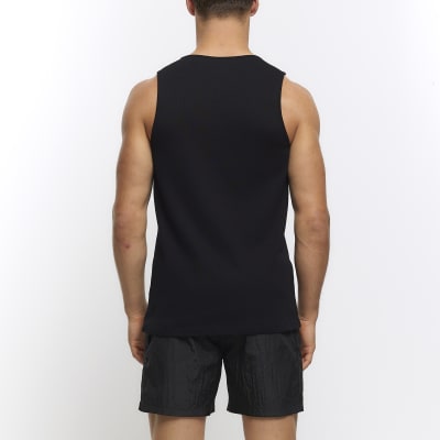 Black slim fit rib vest River Island