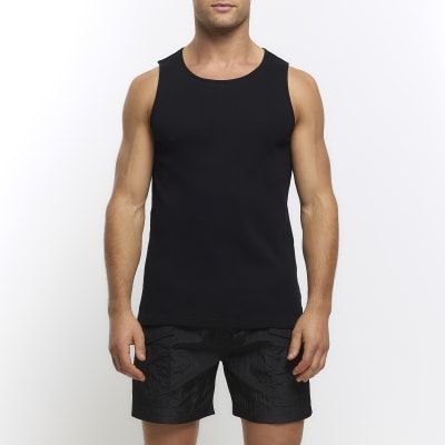 Black slim fit rib vest River Island