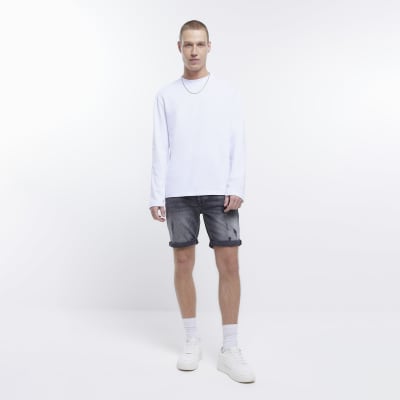 Black Slim fit Ripped Shorts | River Island