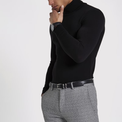 Black slim fit roll neck jumper
