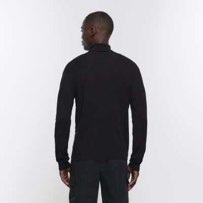 Black slim fit rolled neck jumper River Island